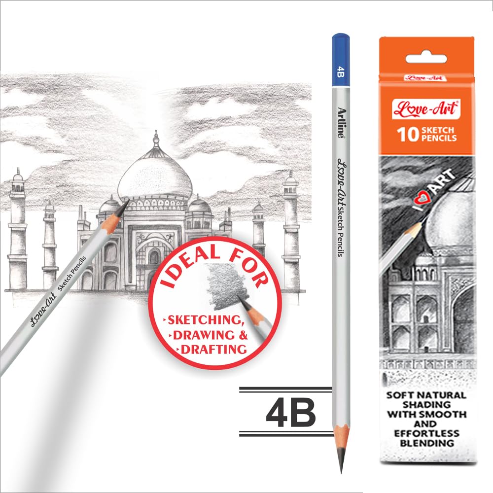 Artline Love Art Sketch Pencils 4B Set Of 10 (Pack Of 2) | Ideal For Create Deep, Velvety Black Lines And Intense, Smoot 101