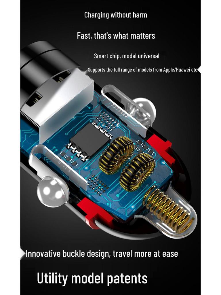 Compact Dual USB Car Charger with Pull-Ring Design - 200W Fast Charging & Multifunctional Cigarette Lighter