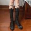 Lace Up Mid Tube Socks Ballet Style JK Lolita Stockings Breathable 3D Flower Stockings  Student