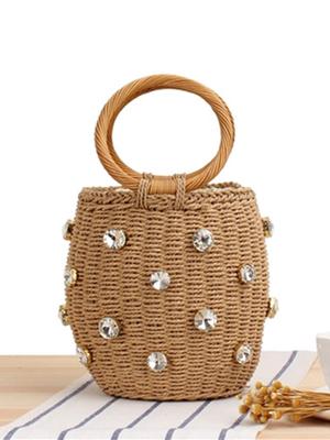 Hand-Carried Woven Diamond Beach Bag - Trendy & Casual for Daily Use