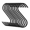 Fushing Stainless Steel S-Hooks for Kitchen Utensils, Closets, and Metal Tool Storage, 10-Pack (Black)