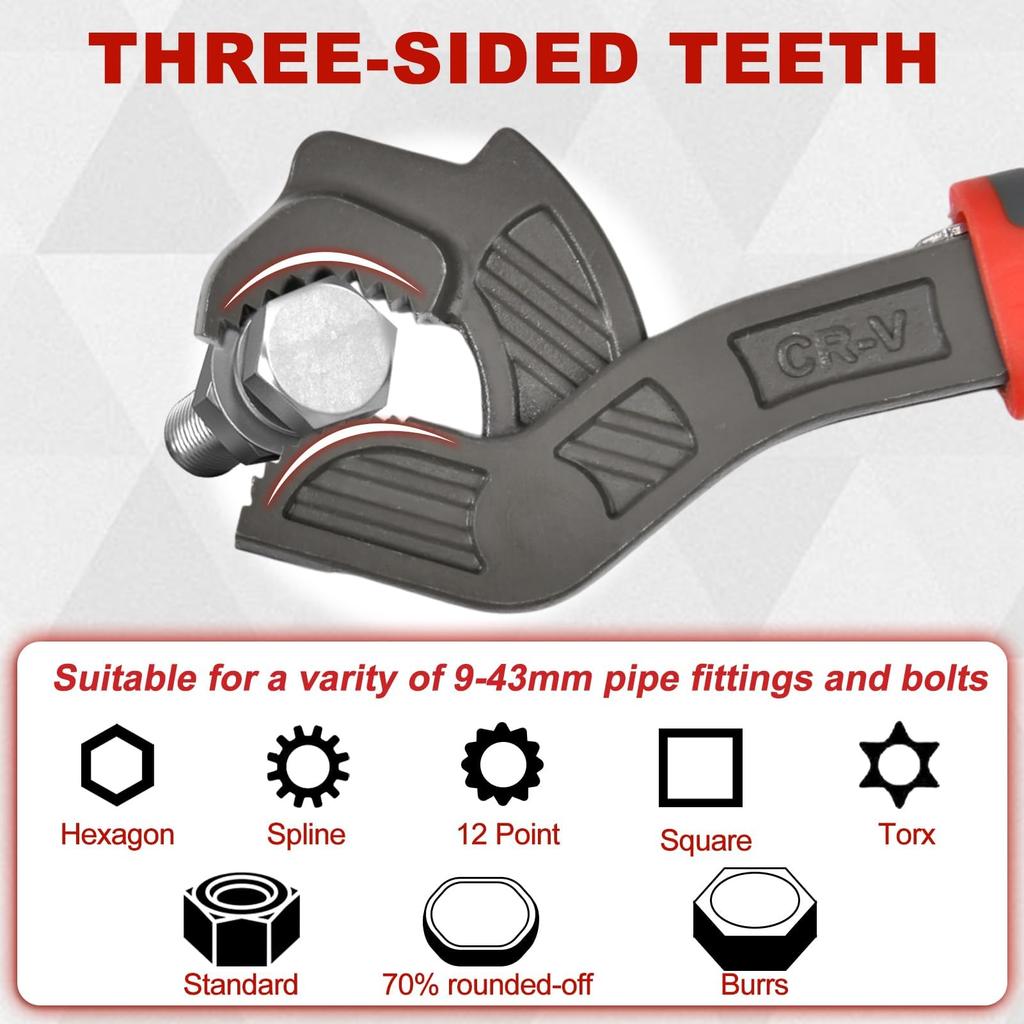 LEONTOOL Speed Pipe Set of Large and Openings Faucet 3 Side Chrome Vanadium Convenient Tool for Faucet Automotive and Includes Storage Bag