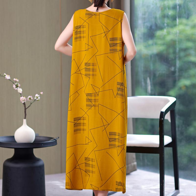 Abito lungo da donna taglie forti Abito estivo casual elegante senza maniche con stampa vintage per donna