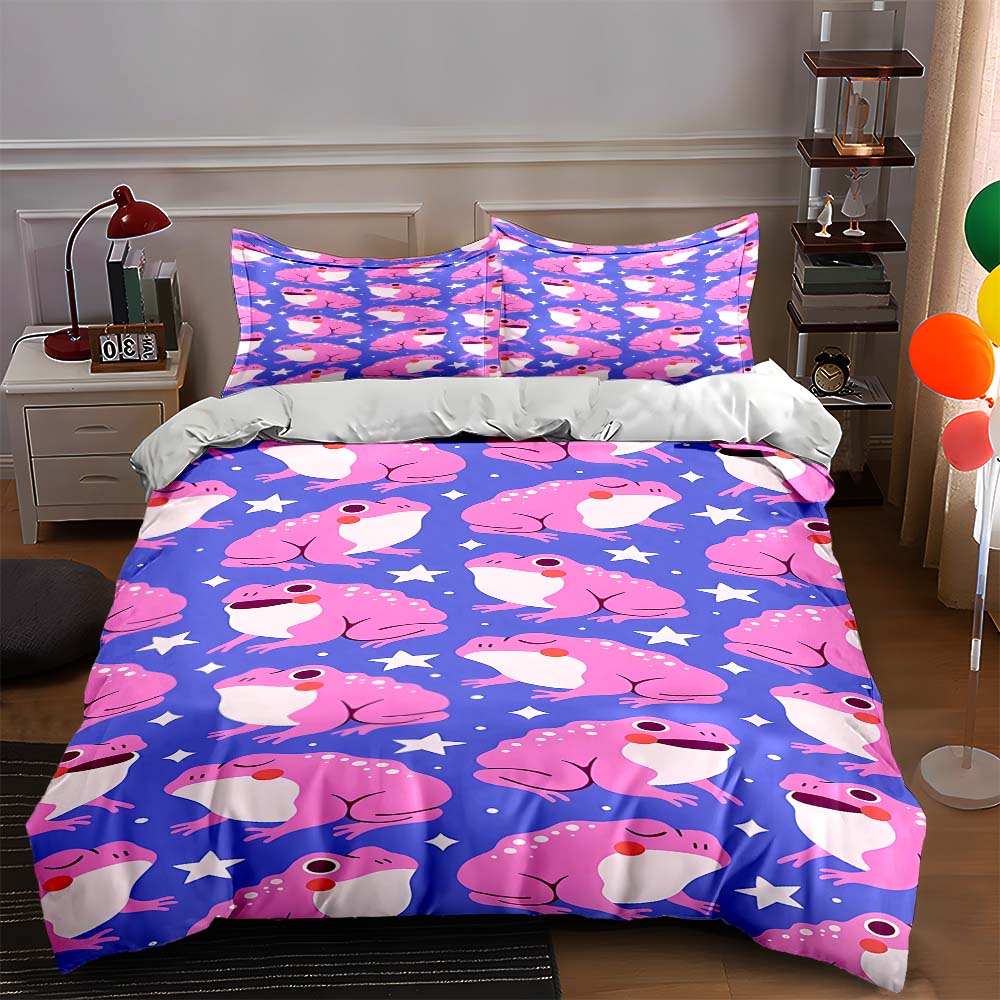 

Pink frog pattern. Bedding Duvet cover sets Duvet covers Pillowcases gifts (1 * Duvet Cover 2 * Pillowcases, without duvet insert) 135x200cm