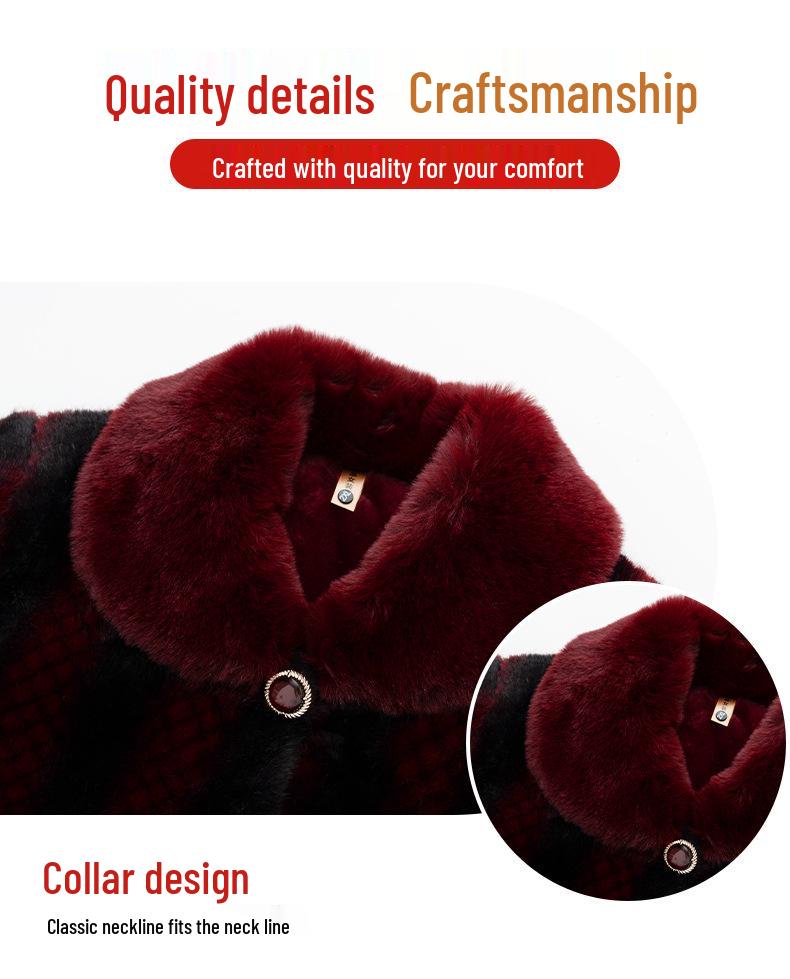 Grandma Winter Faux Mink Velvet Coat - New Style Fur Collar Jacket for Middle-Aged & Elderly Women, High-End Mom's Warm Clothing