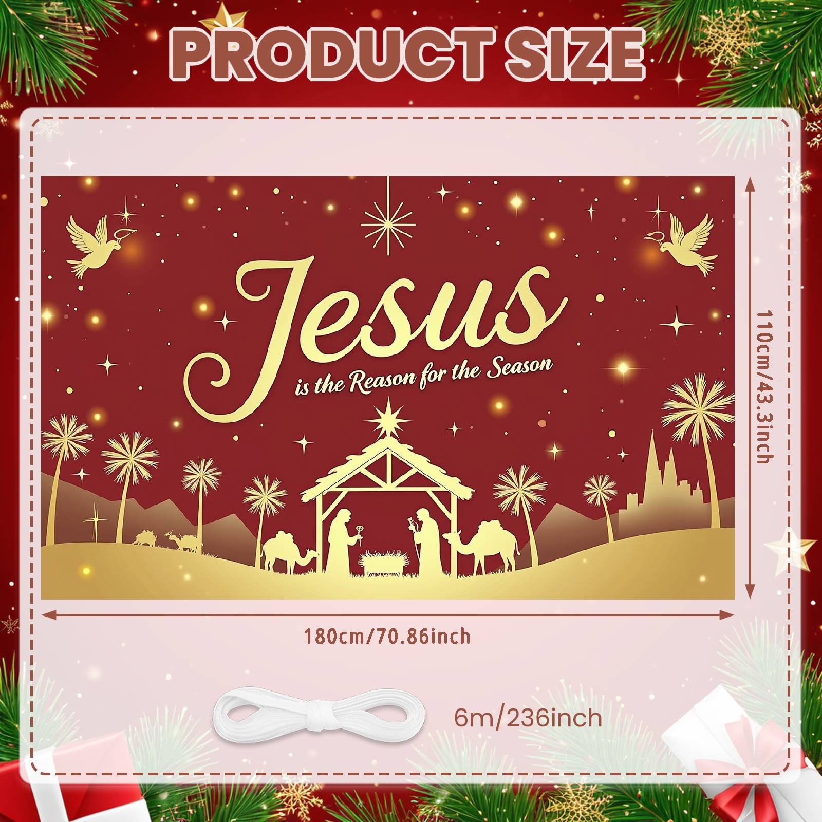 Religious Banner Nativity Scene Christmas Banner Christmas Decoration Banner Dove Pattern For Christmas Worship Holiday