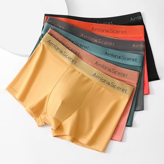 Men Boxer Underwear Elastic Mid-Waist Design U-Convex Shorts Briefs Letter Print U-Convex Panties Daily Wear