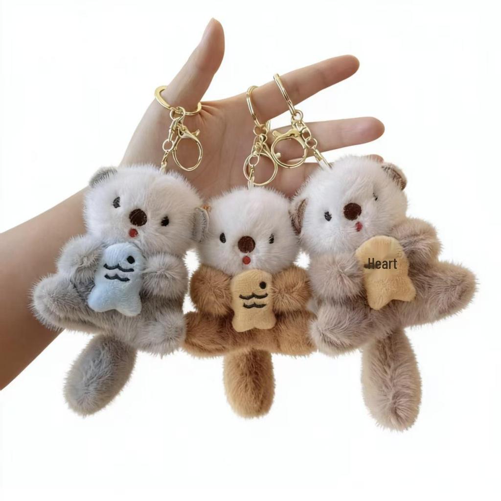 Cute Otter Plush Keychain: Fish-Hugging Doll Ornament