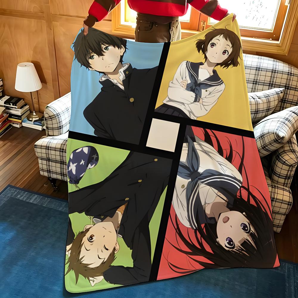 Anime H-Hyouka Throw Flannel Cozy Print Blanket, Portable, Durable Machine Washable Cute Cool