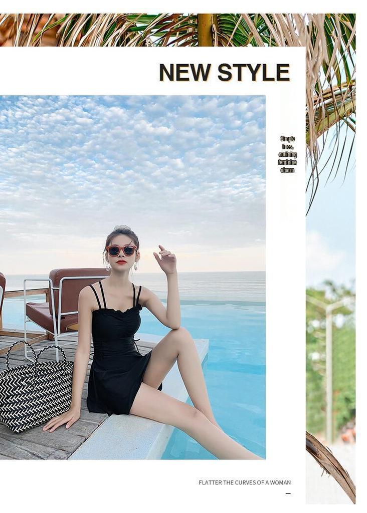 2025 Women's High-End One-Piece Swimsuit: Conservative Skirt Style, Tummy Slimming, Strappy Design, Ideal for Hot Springs and Summer