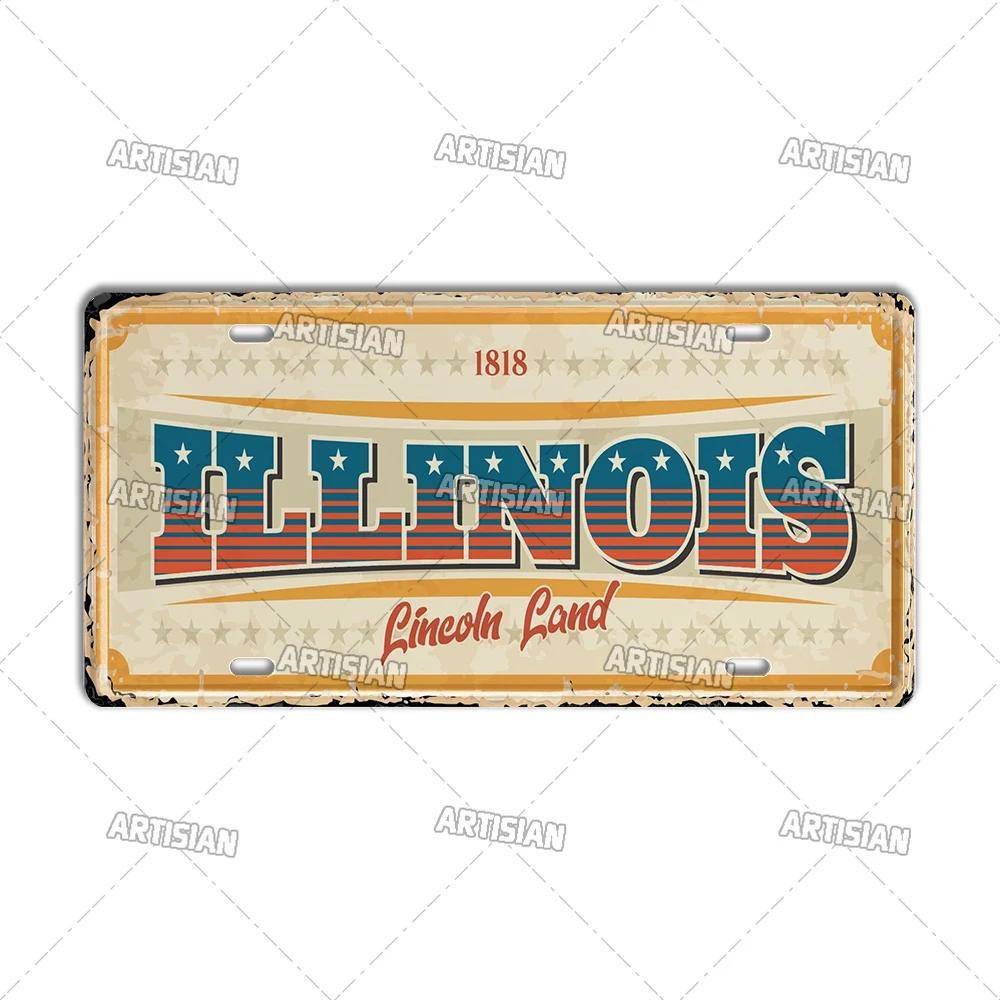 Artisian USA Car Plate Landmark Tin Sign US City State Metal Plaque Wall Decor Garage Bar Pub Club Hotel Cafe Kitchen Home