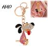 Rhinestone Puppy Charm Dog Keychain, Backpack Purse Bag with Lobster Decorative Key Accessory Clasp, Golden Plated Keyring Pendant Sparkling