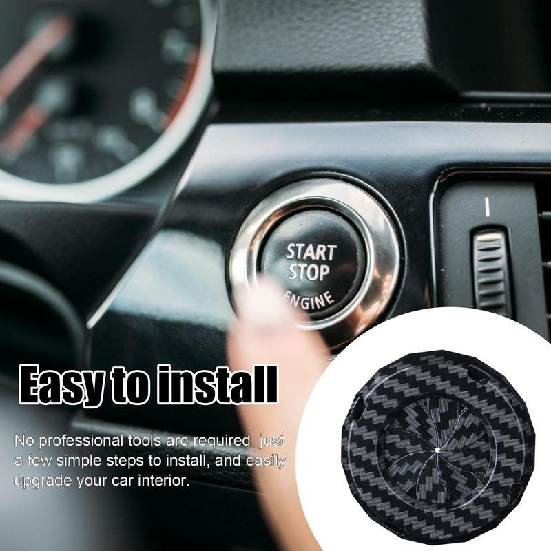 Push Start Button Cover Carbon Fiber Push Start Button Ignition Protective Cover Interior Start Stop Button Cover Car Decoration
