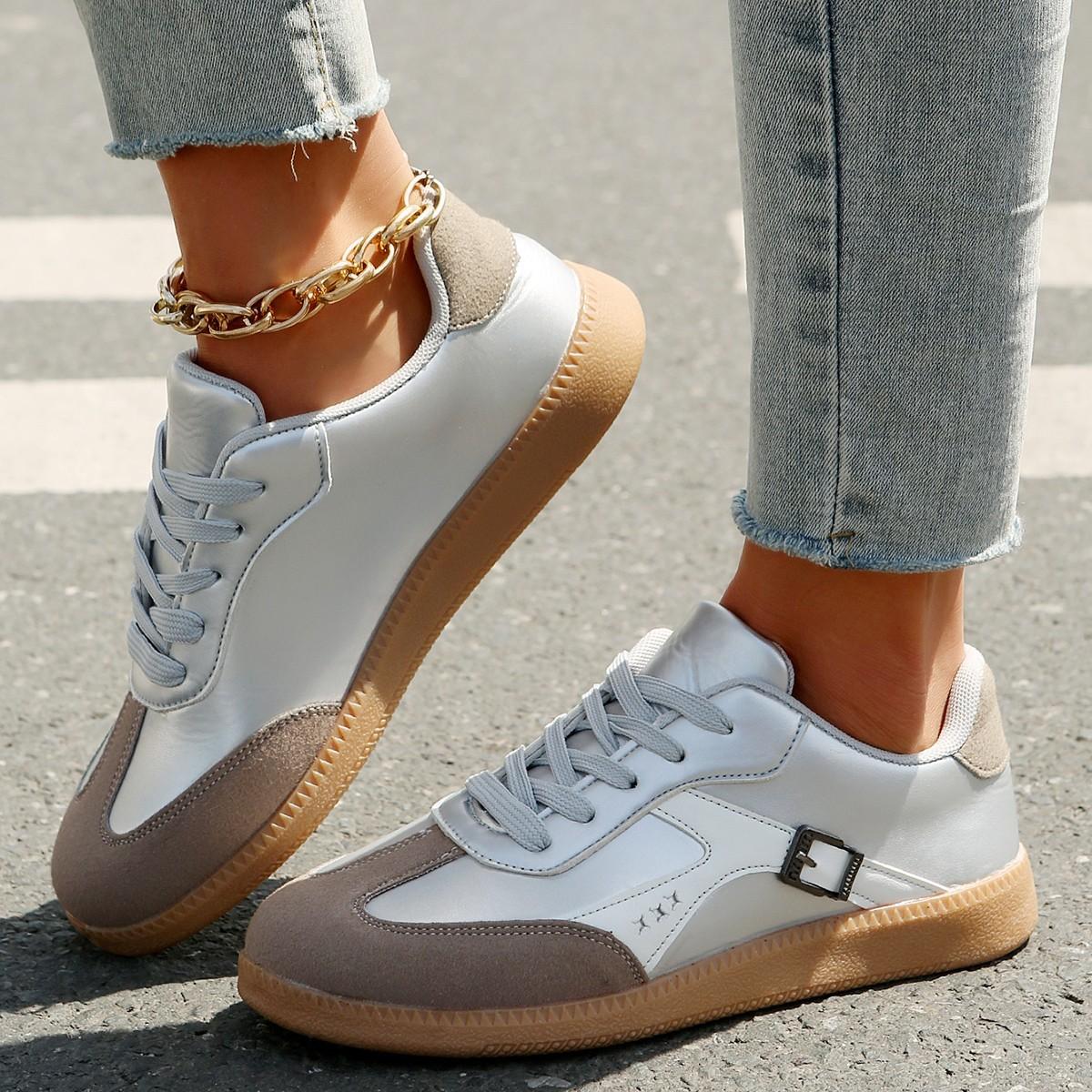 

Винтажные классические модные повседневные немецкие кроссовки женские нескользящие дышащие туфли на шнуровке с круглым носком на плоской подошве 40 серебряный