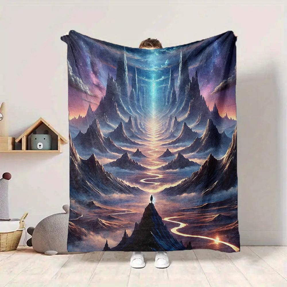 1pc Mystical Landscape Blanket, Lightweight Flannel Throw Blanket For Sofa, Bed, Travel, Camping, Living Room, Office, Couch, Chair, And Bed