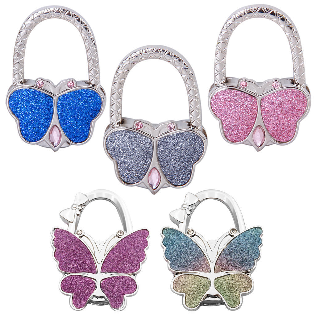 Trendy Rhinestone Flower Design Decor Folding Handbag Table Hook Desk Purse Hanger Pothook for Ladies Purple SODIAL R