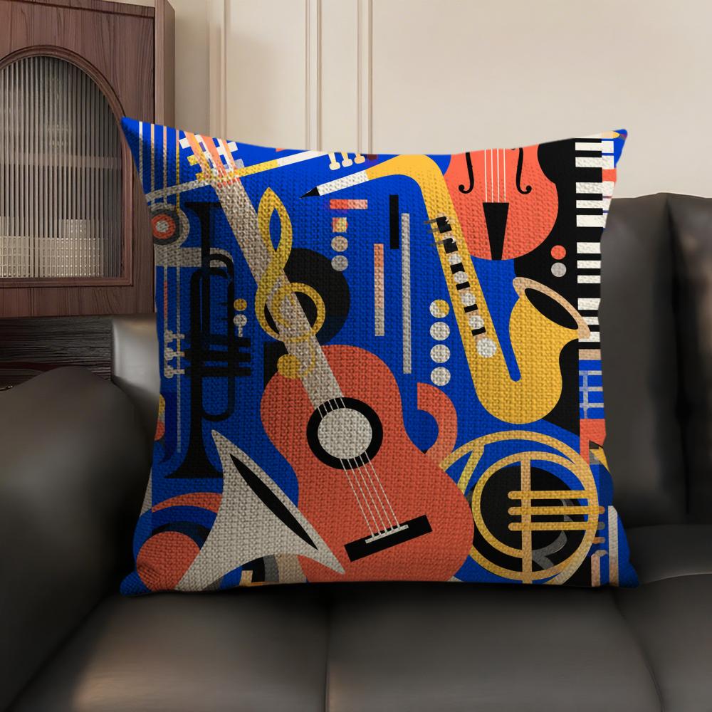 Musical Instruments Cushion Cover Linen Organic Fabric DoubleSided Printing Sofa Breathable Home Decor Gift Pillow Case