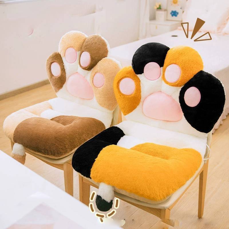Cozy Plush Cartoon Cat Paw Office Lumbar Cushion For Home And Work Comfort