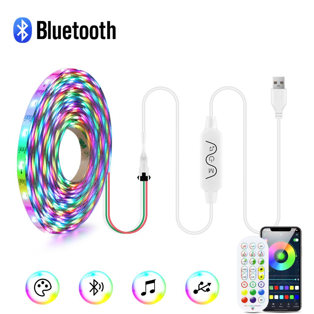 DC5V USB RGBIC Smart Pixels LED Strip Light WS2812 Individually Addressable LED Lights Bluetooth Music APP Dimmable TV Backlight