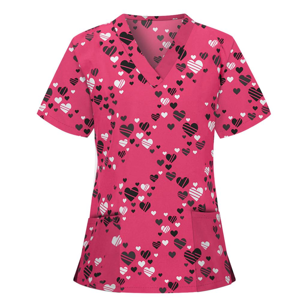 Uniforms Women Medical Elegant Heart Print Obstetrics Medico Top Fashion V-Neck Short Sleeve with Pocket Clinical Uniforms Woman