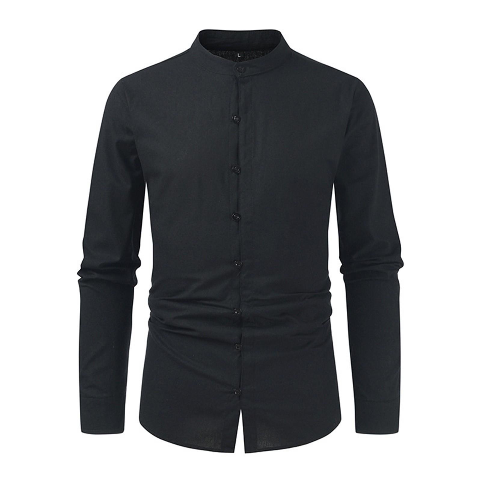 Men s Casual Business Color Long Sleeve Shirt Men s Stand Collar Button-Down Shirt XL