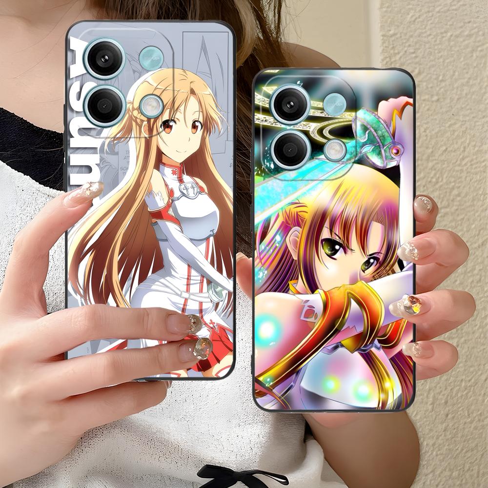 Sword Art Online Asuna Handyhülle für Xiaomi Redmi Note 14 13 12 11 10 9 S A Pro Plus Lite 5G Schwarze Abdeckung Handys Smartphone