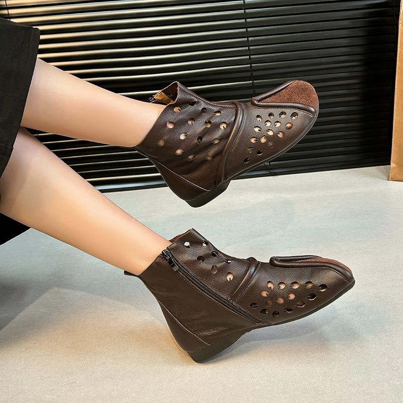 Fashion New Style Fashion Retro Handmade Hollow Out Summer Boots New Popular Genuine Leather Sandals Casual Versatile Women's Shoes