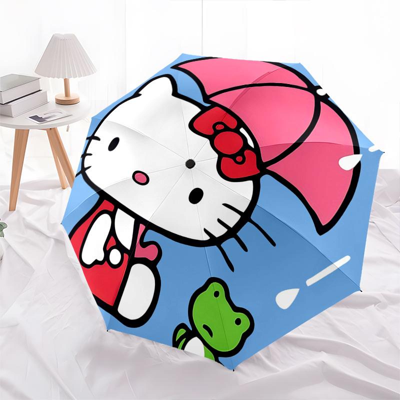 1pc Hello Kitty Automatic Opening/Closing Umbrella - Portable Three-Fold Design with 8-Bone Iron Frame - Outdoor - Ideal Gift for Fans, Travelers, Eve