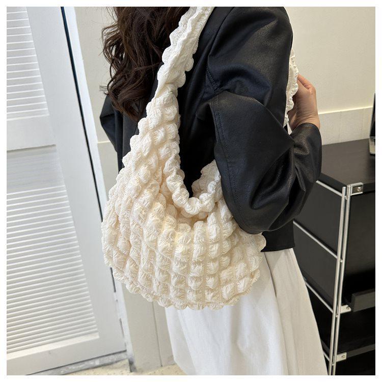 Pleated Cloud Bag: Elegant Shoulder & Crossbody Handbag in Macaron Colors белый