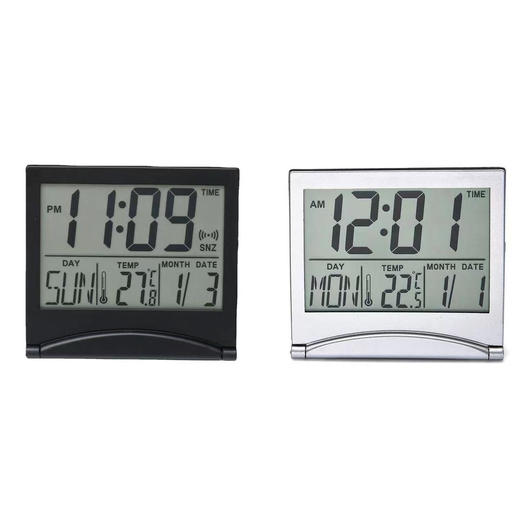 Foldable Desktop LCD Electronic Clock Multi-function Date Temperature Alarm Clock Simple and Convenient Thin Travel Clock
