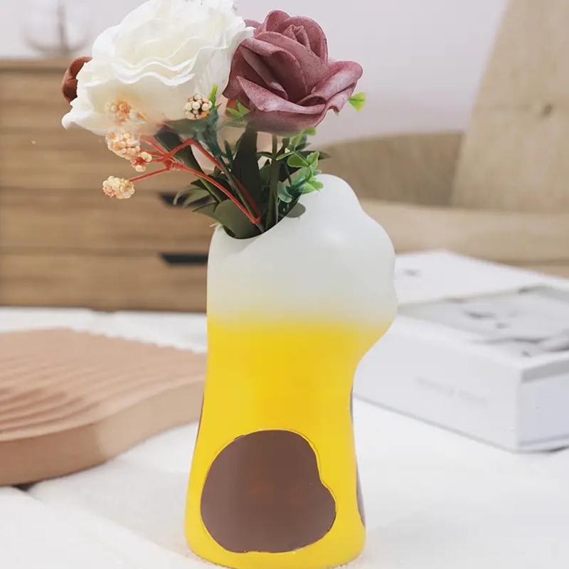 1PC Ornaments Funny Vase Painted Pattern Resin Exquisite Home Decor Cat Lover Gifts Cat's Paw Shape Cute 15.7x7.9x8.2cm