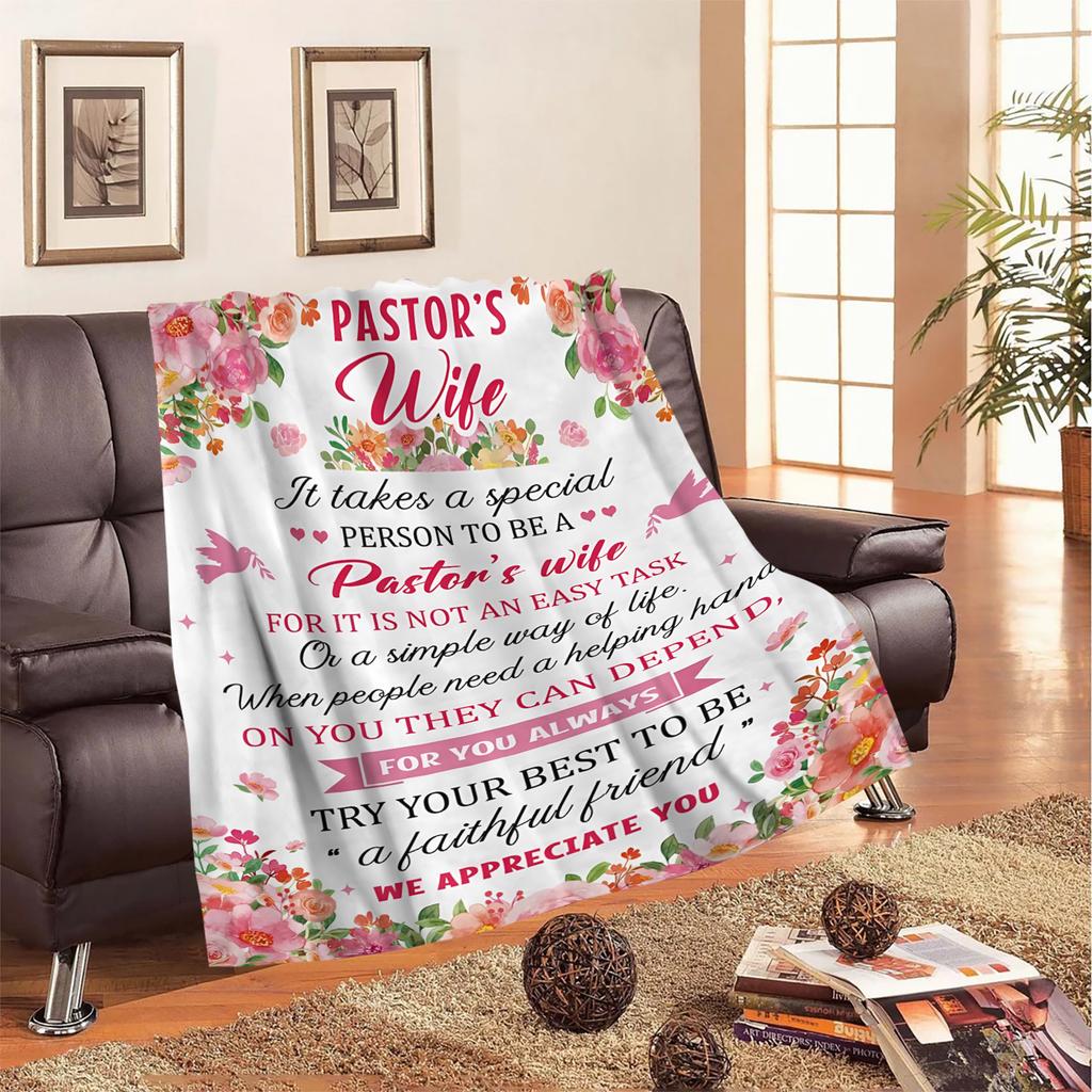 A Precious Blanket Gift for a Pastor's Wife, with a Pink Rose Background Theme, Soft Flannel Blanket, 1pc