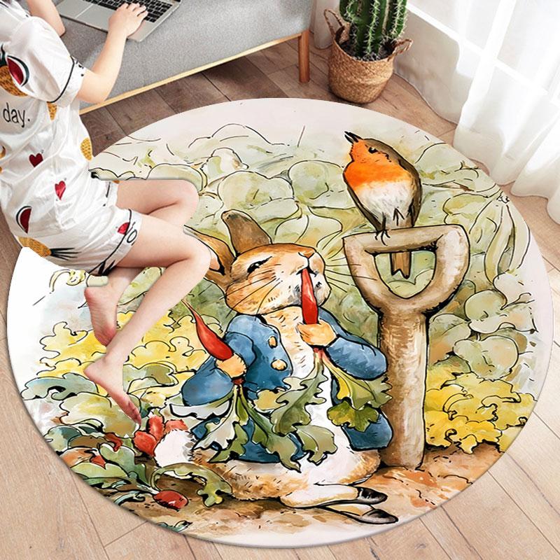 The Tale of Peter Rabbit Round Area Rug,Carpet Rug for Living Room Bedroom Sofa Playroom Decor,Non-slip Floor Mat