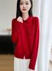 Elegant Wool Sweater: Women's Hollow-Stitch Long Sleeve Lapel Knitwear for Autumn and Winter