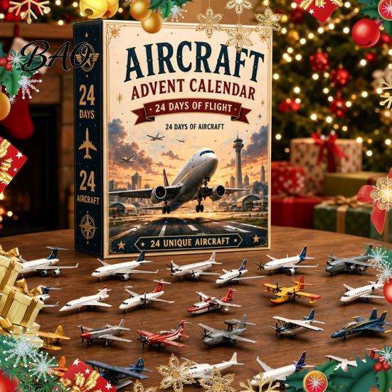 Aviation Themed Decor Aircraft Advent Calendars 2026, Airplane Toy Countdown Calendar, 24 Days Christmas Holiday Calendar with Models, 2D Acrylic