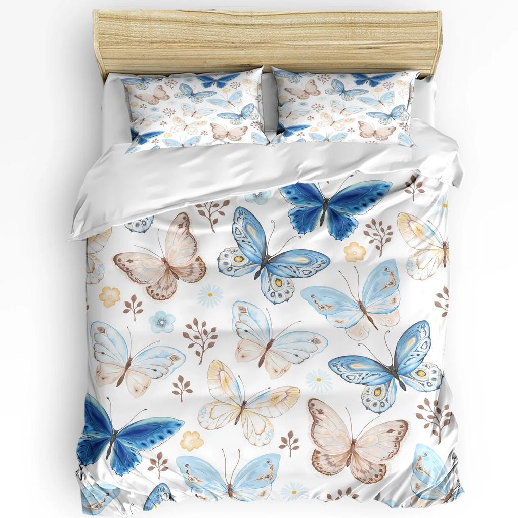 Bunte Schmetterling Blumen Blätter Schön Bettbezug 3tlg Bettwäsche Set Heimtextil Bettdeckenbezug Kissenbezüge Ohne Bettlaken
