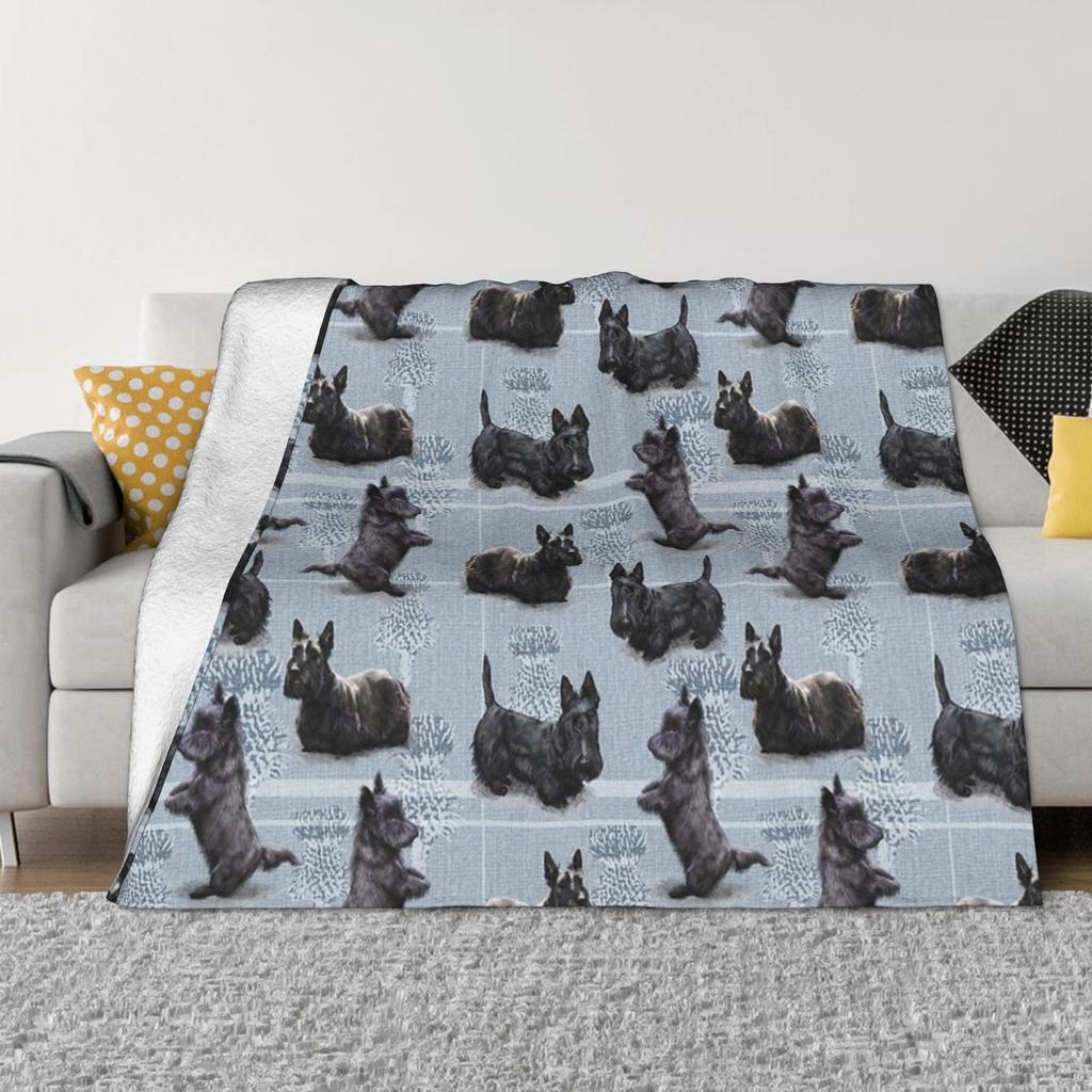 The Scottish Terrier Fleece Throw Blanket Scottie Dog Tartan Skye Blanket for Bedding Car Super Soft Bedroom Quilt