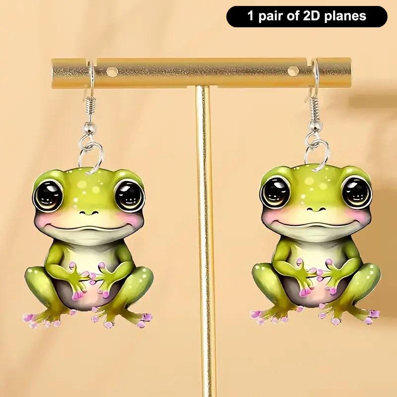 1 Pair Of Frog-Shaped Earrings, Acrylic Cartoon-Patterned Cute Earrings, Creatively Designed Animal Accessories
