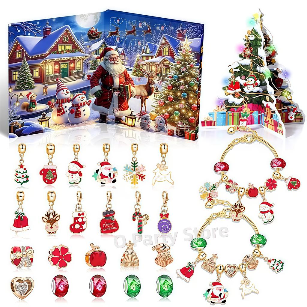 Christmas Children Crystal Bracelet Blind Box Advent Calendar Gift Snowflake Santa Claus 24Day Countdown Calendar Box Decor Gift