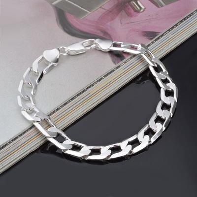 925 Sterling Silver Color Bracelet Sideways Silver Bracelet 10mm Bracelet Men &Women Jewelry