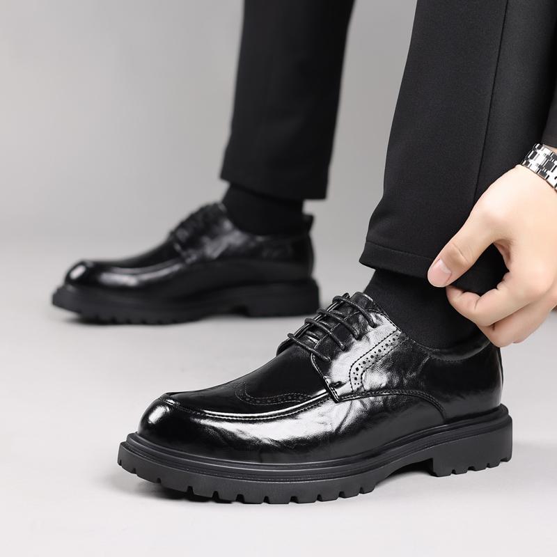 Men's business thick soled leather shoes Suit gentleman retro style Groom's wedding party Black brown Derby lace-up shoes