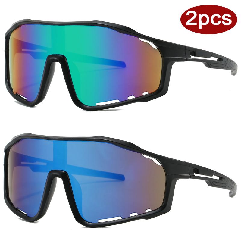 2pcs UV400 Protective Glasses for Cycling Outdoor Sports One-piece Sun Glasses Road Bike Climbing Eyewear Windproof