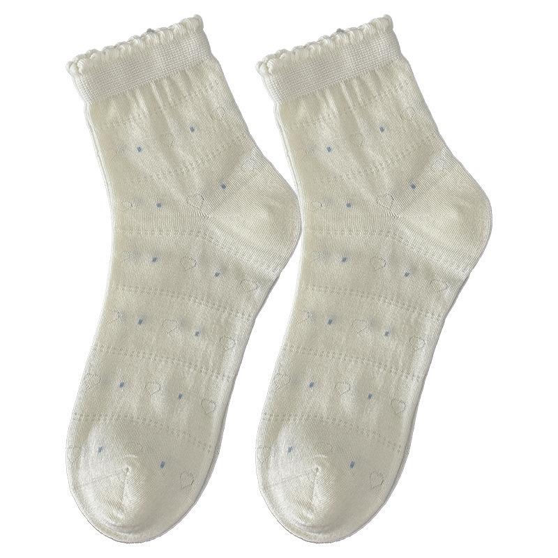 Pleated Laceless Short Socks, Ballet Style, White Mid-calf Socks, Summer Lightweight Version, Summer Layered Stockings