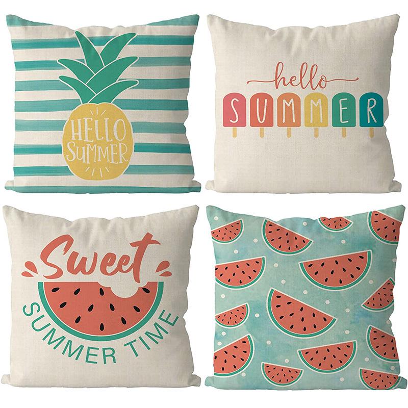 Nowa Nordycka Poszewka na Poduszkę z Lnu - Letni Nadruk Owocowy Poszewka na Poduszkę na Sofę