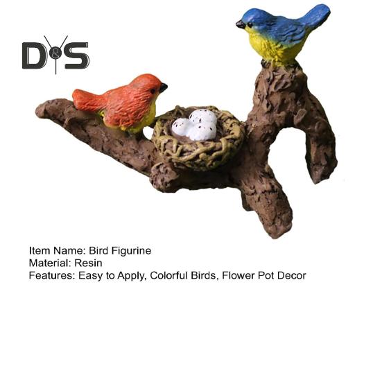 Bird Figurine Flower Pot Decoration Hanger Resin Birds Perched on Branch Planter Hugger Ornament for Potted Plants Bonsai