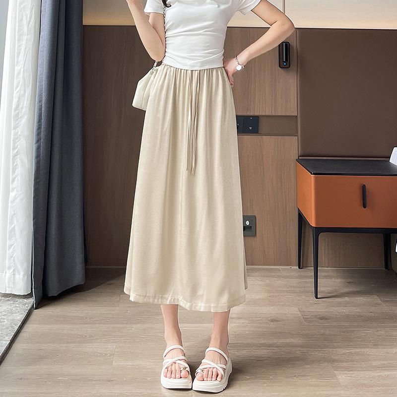 

Satin Imitation Triacetate Midi Skirt with Slit, Slim Fit A-line Skirt, Lightweight Women s Skirt 5XL