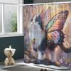 1pc butterfly cat shower curtain, fantastic artistic design, with sunny garden background,  with 12 hooks.