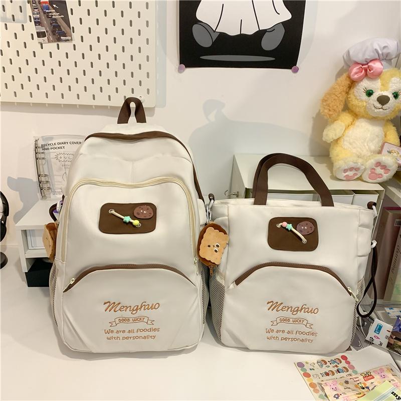 Симпатичный женский рюкзак большой емкости с цветными блоками — фото 17