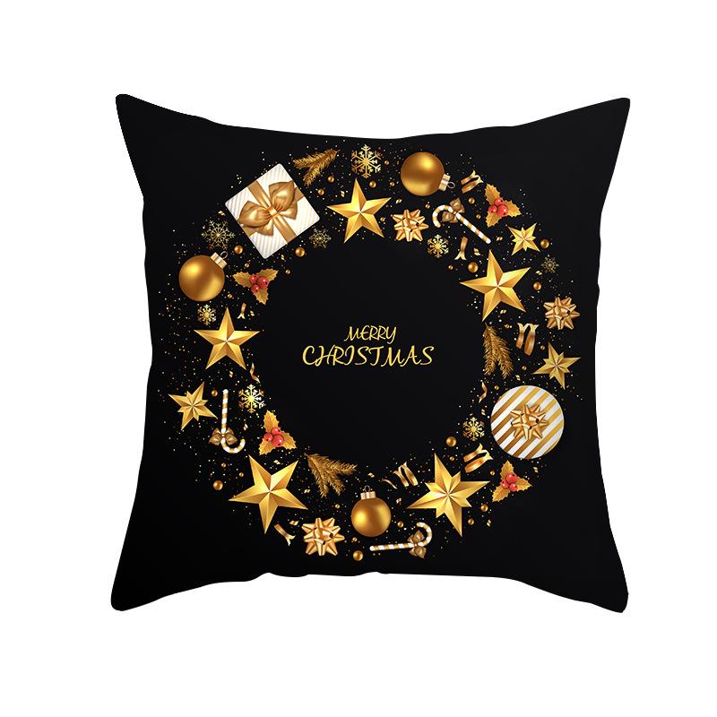 New Black Hot Stamping Christmas Pillow Cover Golden Elk Christmas Tree Sofa Cushion Cover Home