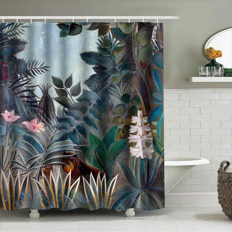 Rainforest Floral Shower Curtain High-Quality Waterproof Fabric Decorative Bath Rug Mat For Bathroom Decoration In Modern Style